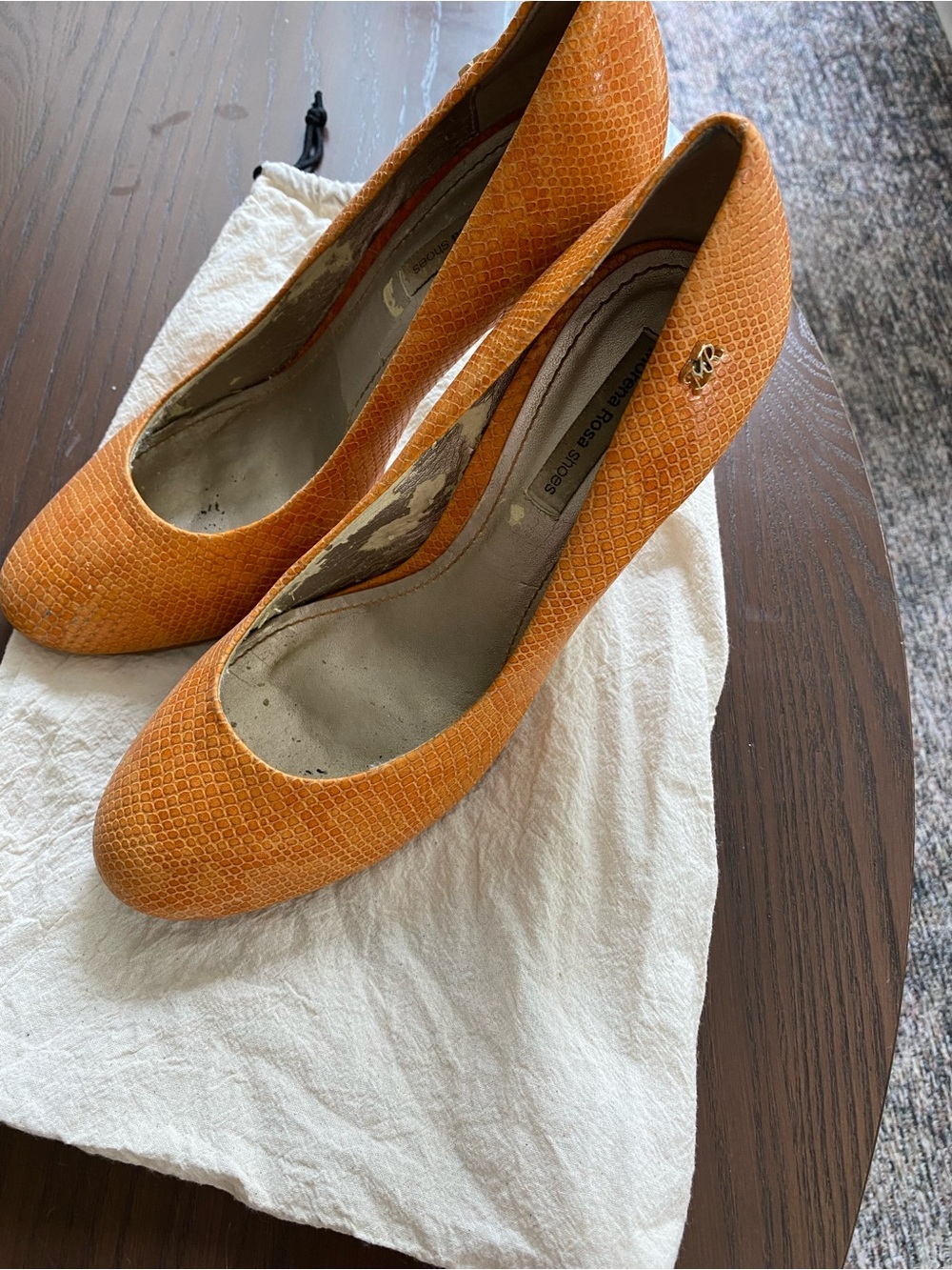 Morena Rosa Orange Faux Snake Skin Pumps